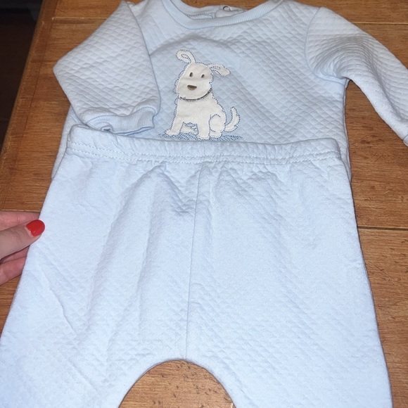 Baby Boy Quilted Blue Set with Stitched White Puppy on Shirt - Picture 2 of 5